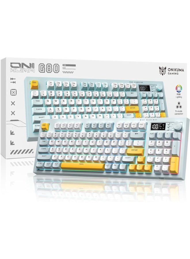 onikuma G80 3-Mode Connectivity Wireless, Bluetooth & Wired Keyboard Creamy Membrane Quiet Typing with Rainbow Backlight, with LCD Screen & Multifunction Knob,200H Battery, 94 Key PBT Keycaps - Image 1